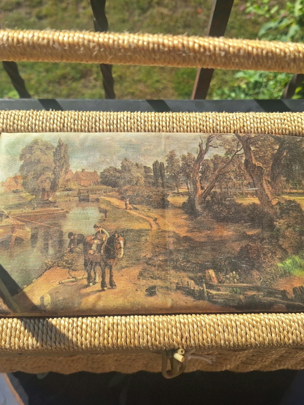 Decorative Vintage Landscape Sewing Box in Brown